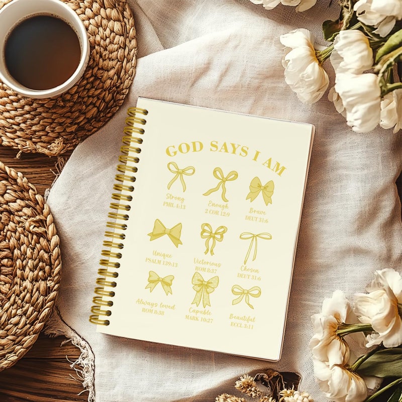 THDSE Bible Journal for Women, Christian Prayer Journal Notebook Gifts for Teen Girls Kids, Bible Study Supplies, Cute Bows Church Faith Journaling Hardcover Spiral Notebook 5.5 X 8.3(Baby Yellow) - Image 2